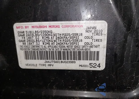 2011 Mitsubishi Outlander Gt z USA, uszkodzony, nr VIN JA4JT5AX1BU023989